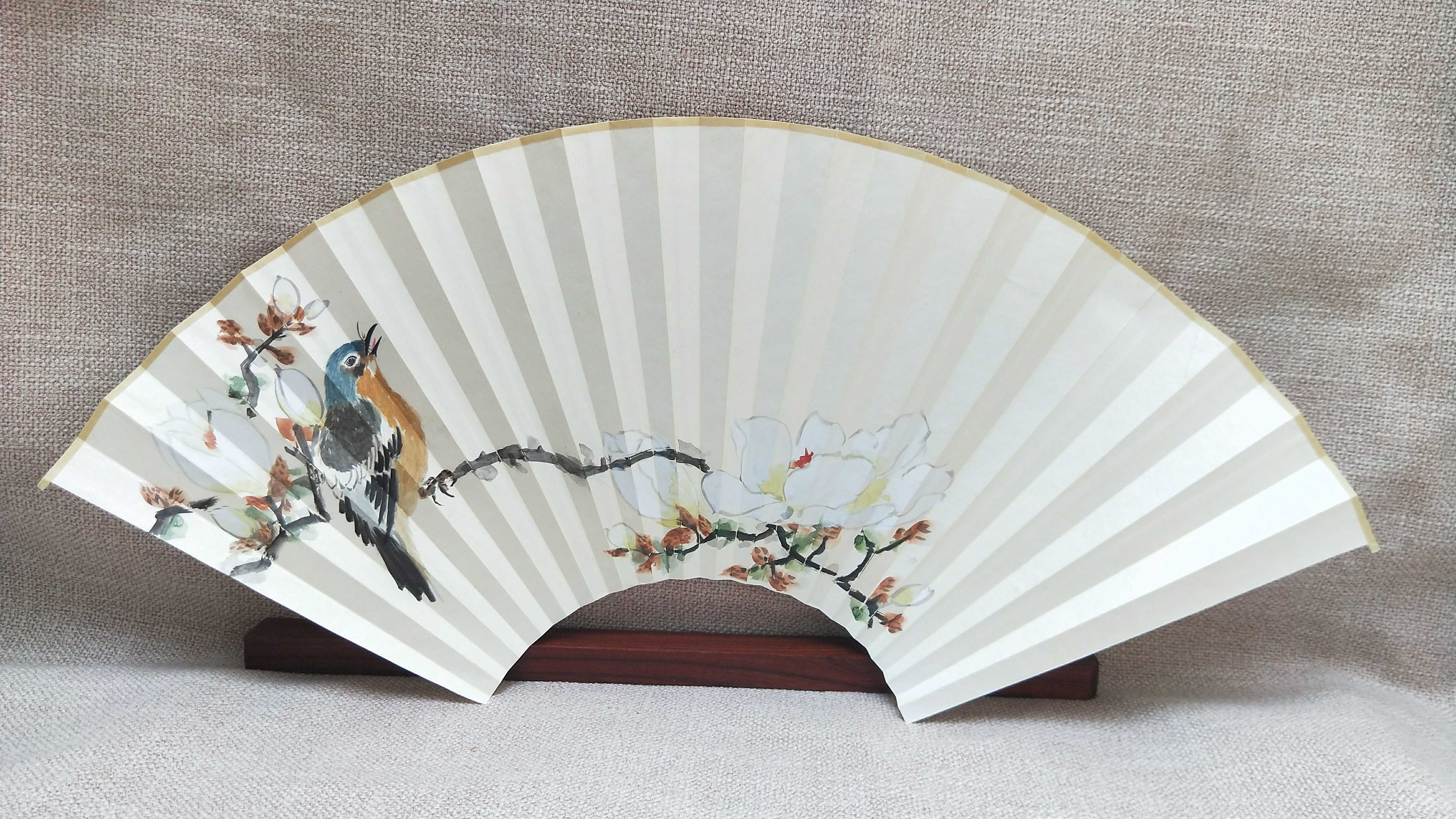 国画花鸟手绘扇面定制苏工超薄皮纸扇面七寸八寸九寸九五寸78995