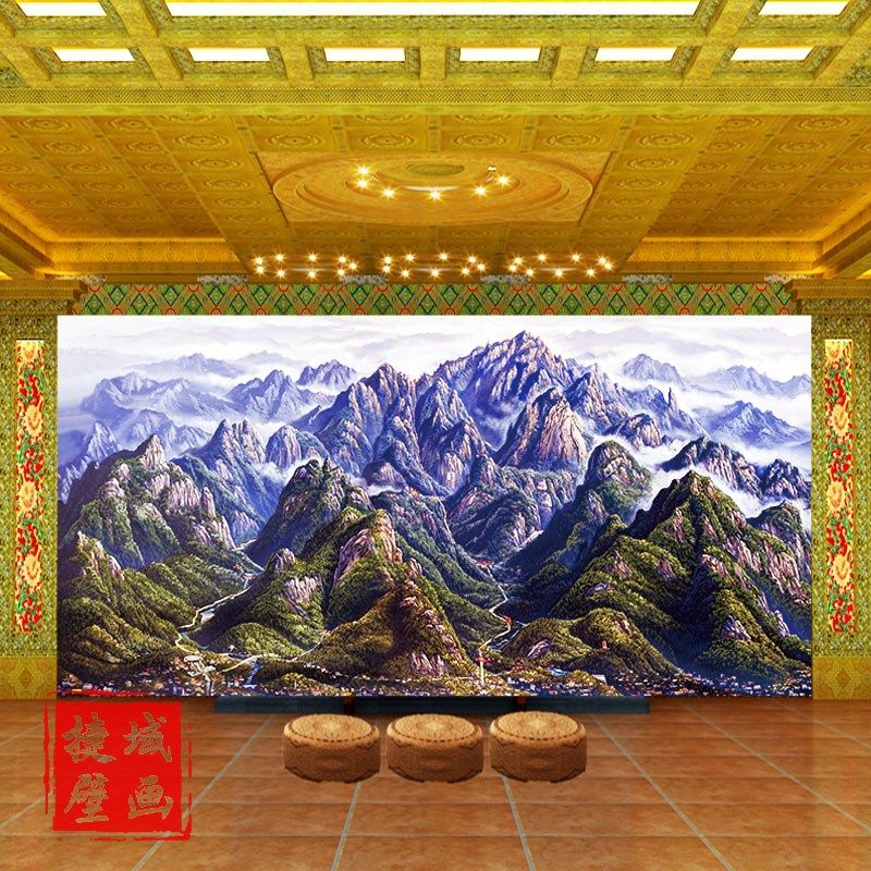 办公室泰山日出背景墙壁纸大厅电视整张壁画3d靠山墙贴画沙发墙布