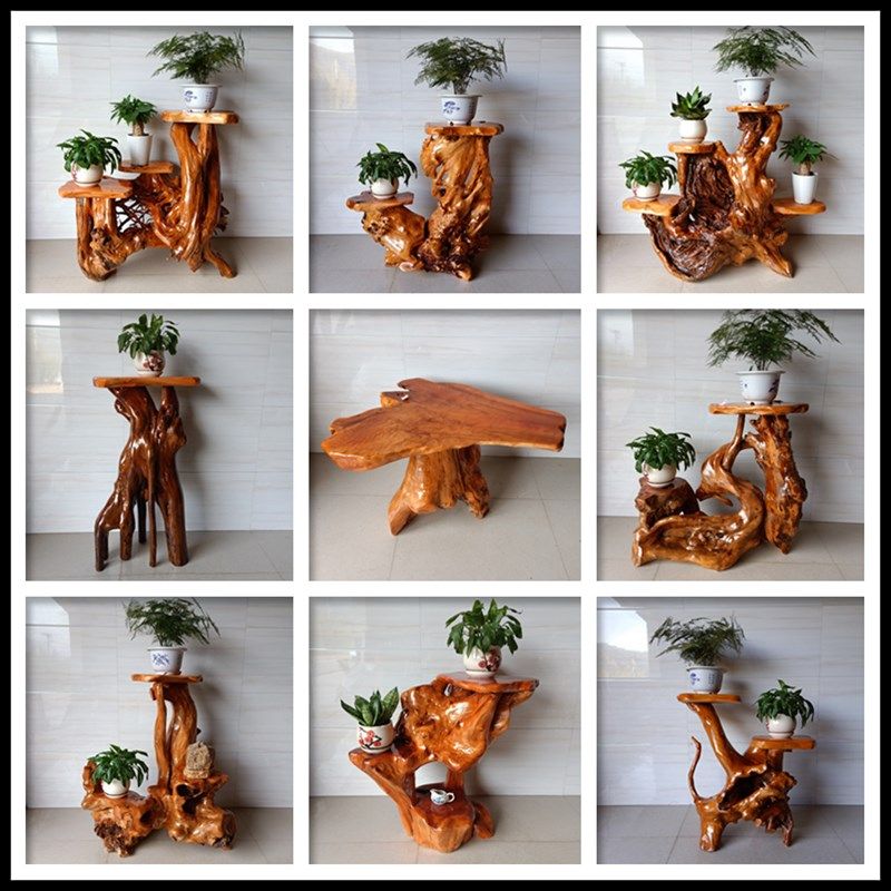 天然根雕花架原木随形多层落地绿萝盆景鱼缸架树根底座摆件客厅