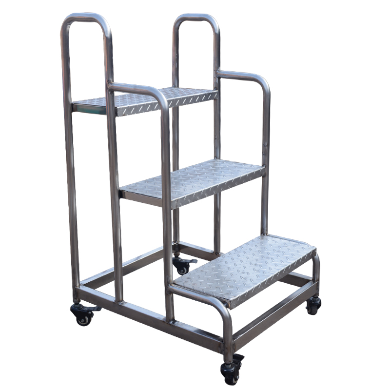 家用3层层不锈钢加厚带轮梯凳工业移动登高凳整体发工厂