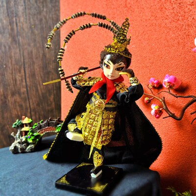 京合坊京味娃娃文创礼品手工艺品绢人娃娃大圣归来黑金版