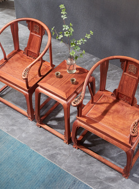 大果紫檀皇宫椅三件套实木太师椅茶几组合圈椅红木椅缅甸花梨木