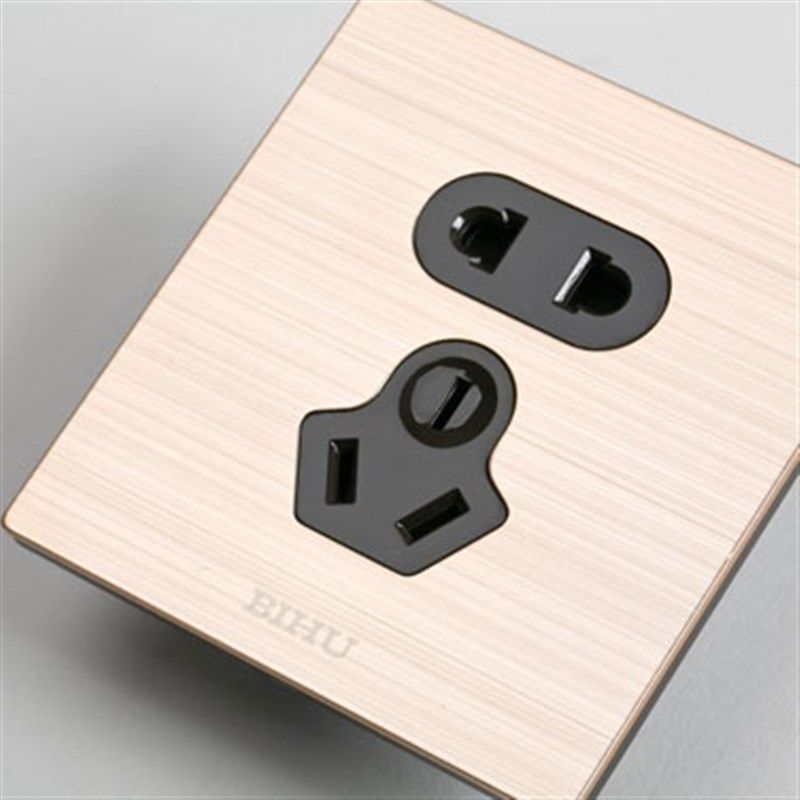 BIHU壁虎开关插座套餐 铝镁合金拉丝面板 金色香槟色五孔 一开 V9