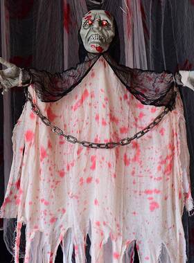 万圣节装饰品血电动铁链衣挂鬼声发光发声鬼屋密室景布IYS场置道