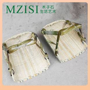 ?竹粪箕竹编簸箕漏筛竹篮制F7595SJ8挑东西竹织工品地挑泥土挑砖
