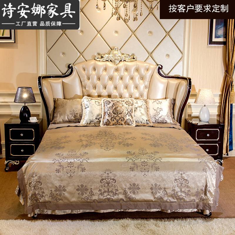 新古典婚床卧房家具 黑檀钢琴漆实木雕刻床主卧皮艺双人床