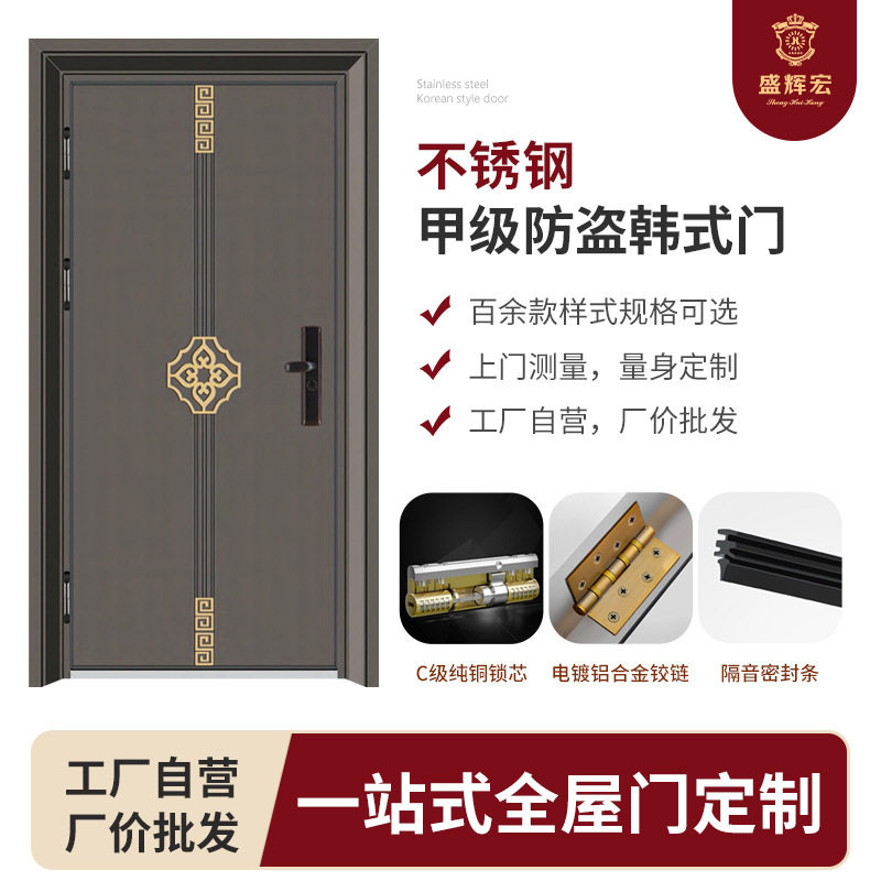 现代简约不锈钢韩式门智能锁进户防盗门平开式进户门家装静音大门