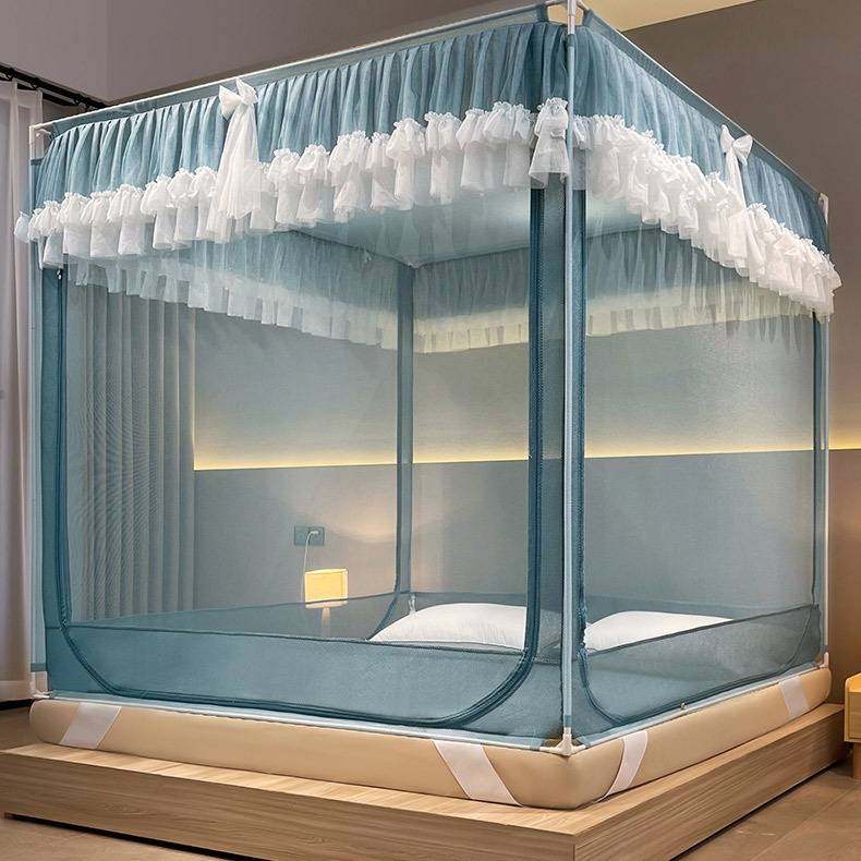 儿童防摔坐床蚊帐防尘顶蒙古包防蚊拉链三开门宝宝防掉床遮光纹帐