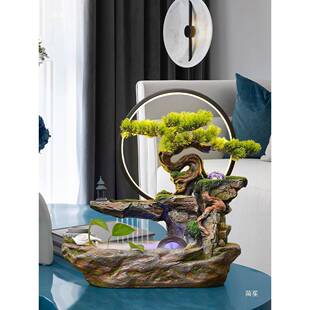 OOP假山流水喷客厅办公室轮车桌面泉水生财循环水水山景摆件