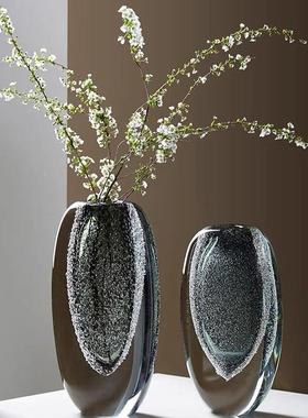 厂家直销吹AL-62645气手工制高品质厚底灰色泡玻璃花瓶软装房样板