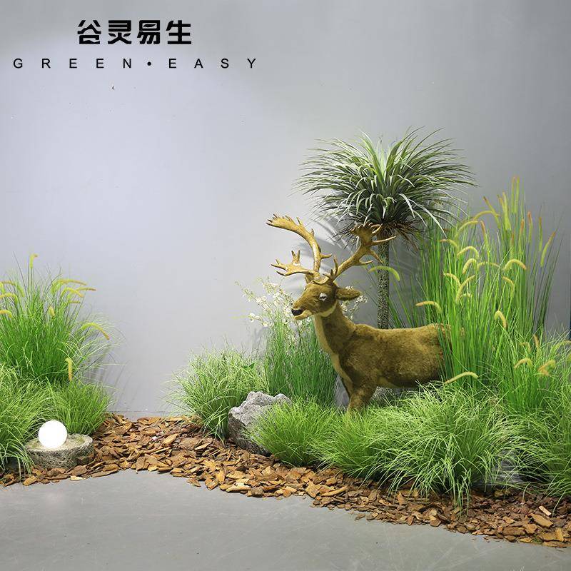 仿527422真植物造景景芦苇芒草盆栽观室内楼间角落绿植装饰田园风