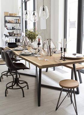 约现代电脑XCJ-039办公桌实木美式lot工业风古复长条简板式大会议