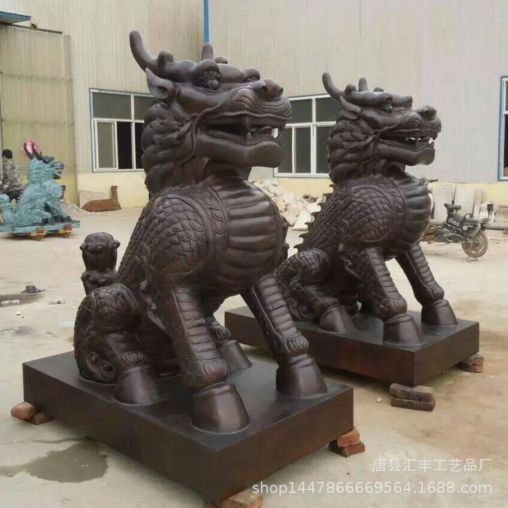 大型铜麒麟雕塑酒店公司门口铜麒麟 风水铜麒麟纯铜貔貅铸铜狮子