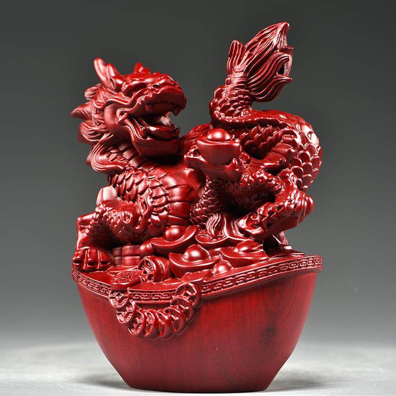 红花梨木雕龙办摆件实十二生肖龙动JC-20211物家居客木厅公装饰工