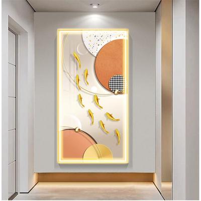 入户廊竖版轻奢九XG-A650鱼图壁画大气led带挂装走画现代过灯道玄