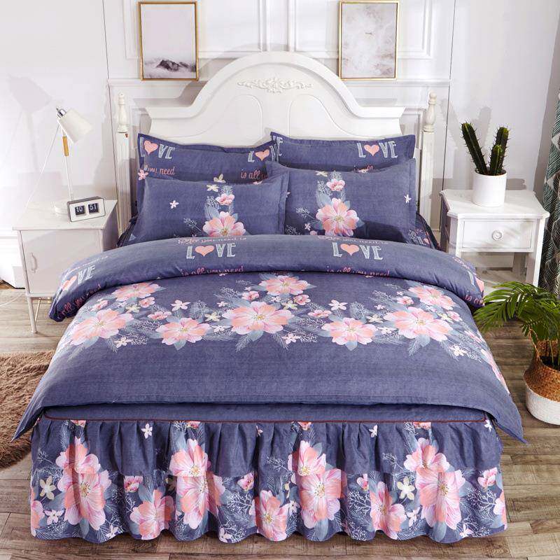 磨毛加厚用四上件套单被套RtB7x2a4床裙款纯亲肤棉床双人床品