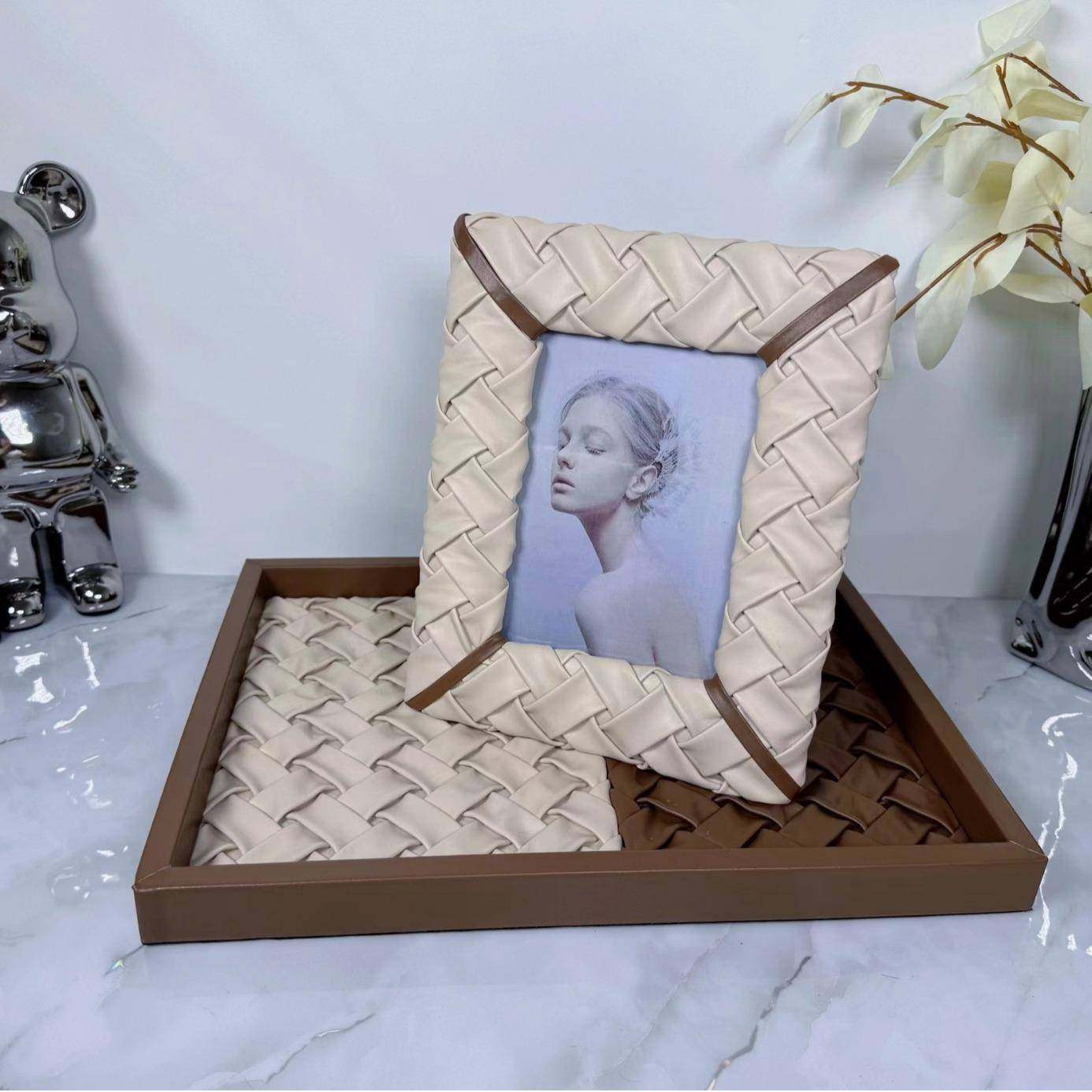 纯手轻奢编质织皮托盘客厅茶XZJ几关桌面编织相框家用玄办公摆件,家居饰品,香薰托盘,淘宝优惠券,粉丝福利购,淘宝优惠卷