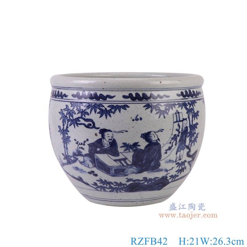 景德镇陶瓷仿古手绘青花人物小缸养锦鲤鱼缸罐子花盆家居收藏摆件