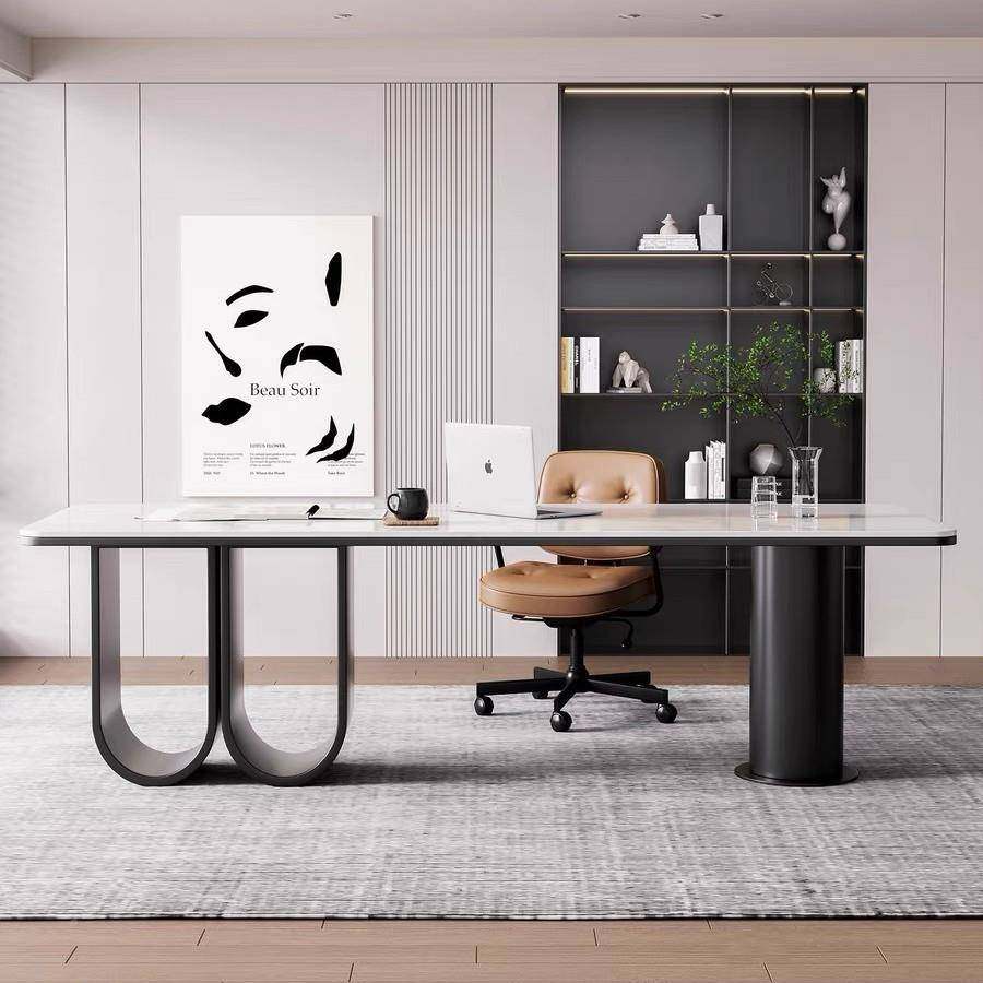 办公室桌岩板电铁艺书桌家用脑桌办公室老板桌高端办桌轻奢公现代