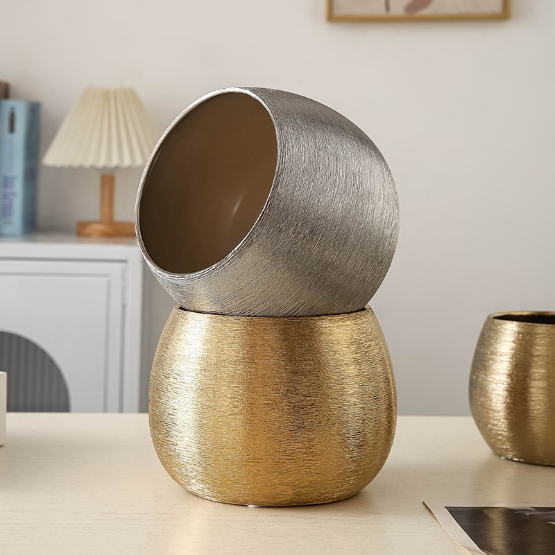 新款拉丝球形陶瓷花盆圆形创意无孔可水培花卉绿植仿真花蝴蝶兰盆