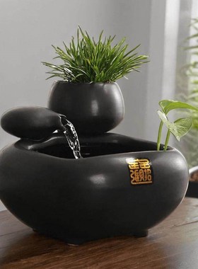 招财陶瓷流水生财循环水小型桌面客厅茶桌办公室装饰品景观开业礼