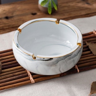 时尚实用欧式复古大理石纹陶瓷创意个性烟灰缸大号客厅办公室大码