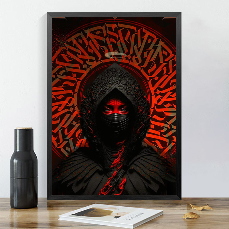 a4纹身海报相框装饰画暗黑风花体字骷髅画框挂画竖版客厅背景墙