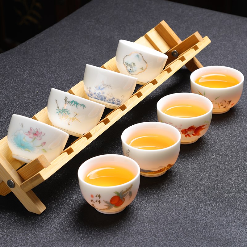 问谦堂八景混搭功夫茶小茶杯品茗杯客人喝茶茶碗套装羊脂玉瓷白瓷