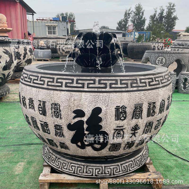 石缸雕鱼青石仿古门海大理石缸荷花缸鱼888养水莲花流水别墅庭院