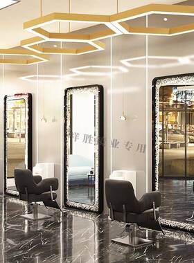 款美发店ETQ台理发镜店子发廊专用壁挂式led镜单面新镜潮款剪发烫