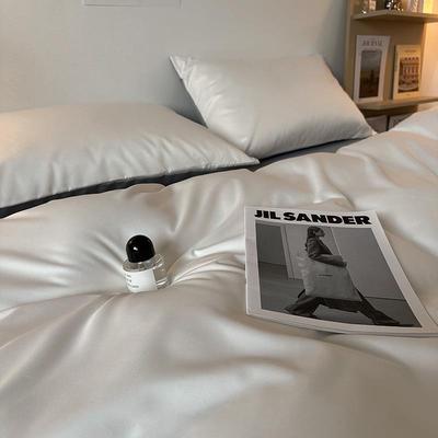 夏轻奢水洗冰丝四件舍套真丝简约套纯色被罩被套学ALSH生宿三件床