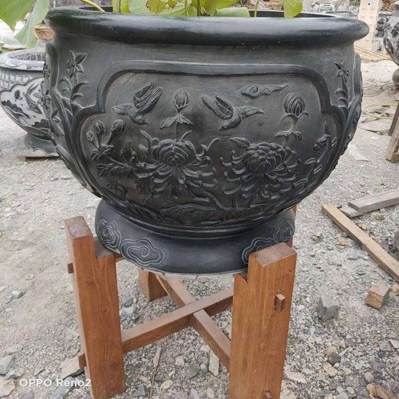 石雕仿古鱼缸青石盆石雕花盆仿古水盆种缸石庭院石花缸石头缸养鱼