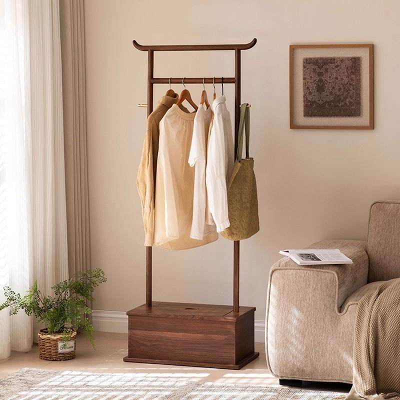 中式黑胡新木衣帽架收纳置物箱宋代美学卧室家SLU用挂落地桃实木