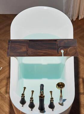 现胡桃式木实木浴缸31944置物架落地家用卫货置生间洗漱台收纳浴