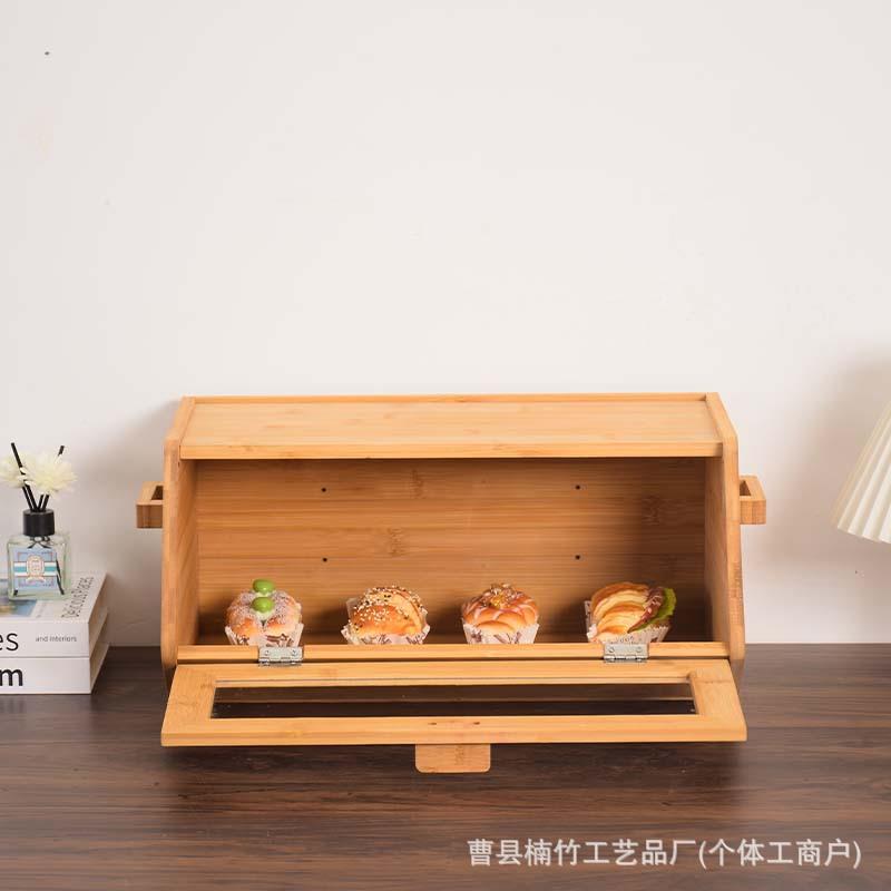 竹制面包箱家用咨询厨房包收纳盒甜品面单层包展面示箱可手提面包