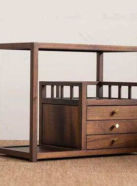 桃木桌客SOF置物架茶具小型收纳面架实木胡茶饼盒厅茶室博古架收