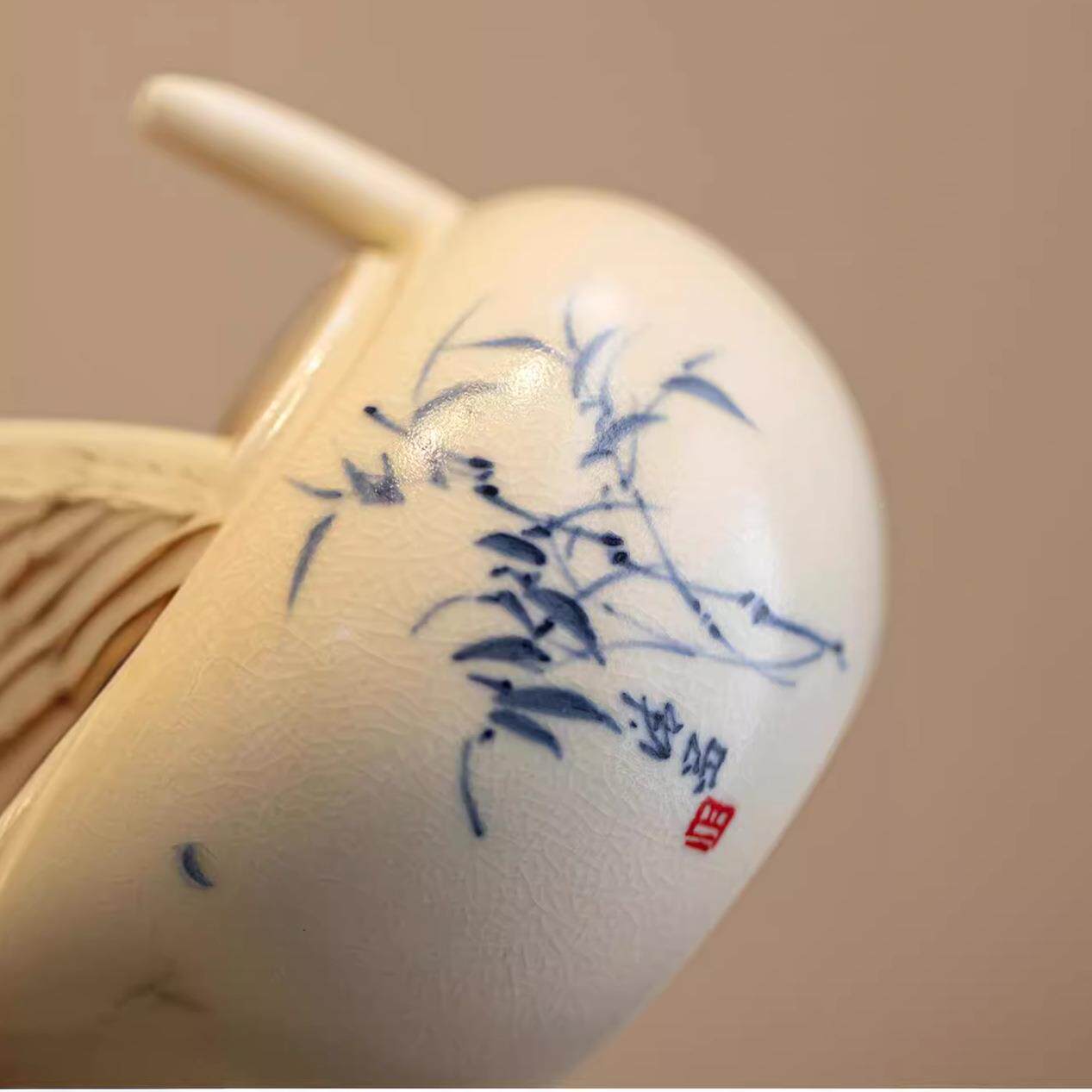品苏打釉7731106泡茶壶茶手绘竹韵开小品壶片侧把提梁具陶瓷白新