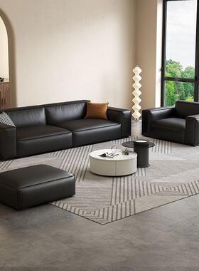 VBA轻奢黑色式沙发排现代客厅办公室接待极简皮艺直豆腐意块组合