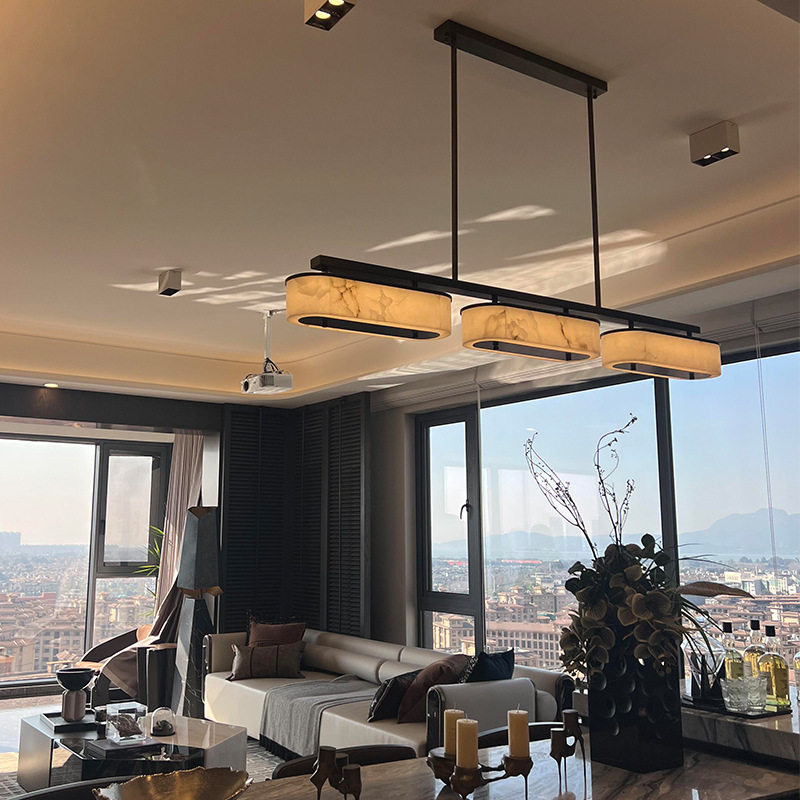 现代轻奢极简云石全铜餐厅吊灯