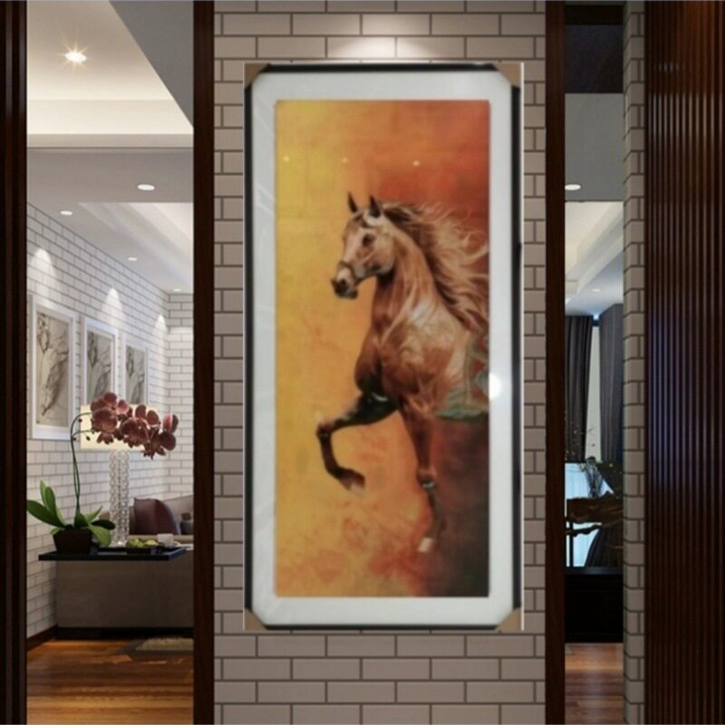 苏绣墙布装饰画苏州刺绣新中式现代装饰画马到成功玄关画