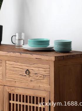 柜老榆木餐柜实0707木储物玄柜做旧复古中式关茶水风化置物柜子边