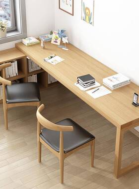 家用带拐角L型办公桌原木43544风格子书柜柜转角实书腿桌卧木室双人桌