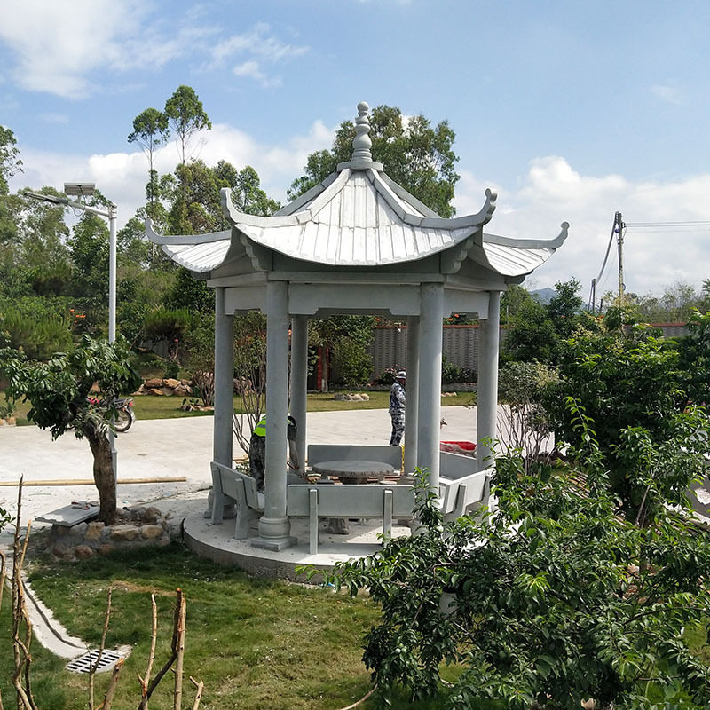 手工雕刻青石石亭子 户外公园休闲纳凉下棋石雕亭子 六角单层双层