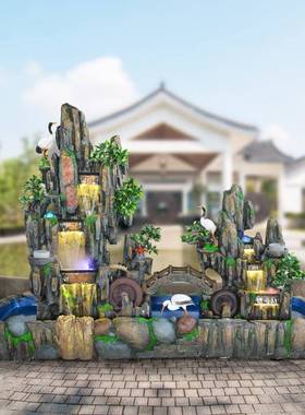 大水型布客厅景艺观假山RIL室内外大假山流水瀑树脂鱼缸流工品摆