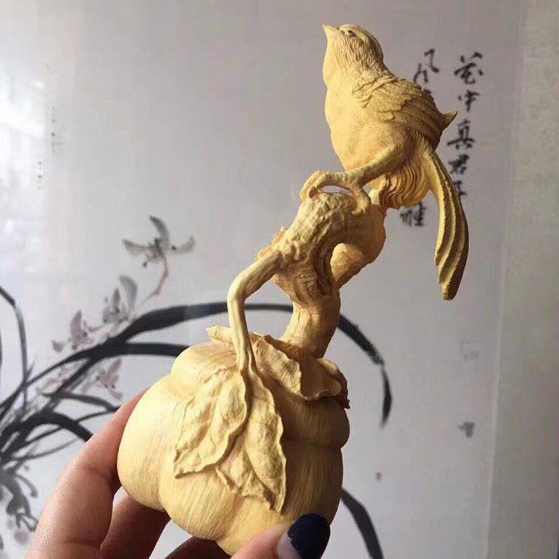 黄杨木雕刻家居车内饰品喜上眉梢手把件喜鹊登梅喜事连连摆件中式