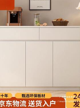 实木餐边柜奶油新风2025款餐靠墙一体厅储物柜厅茶水OCP柜客白色