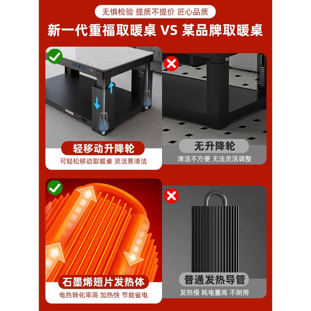 现货重福新款用电暖202家5新款烤火茶桌几一FDX体取暖电桌炉升降