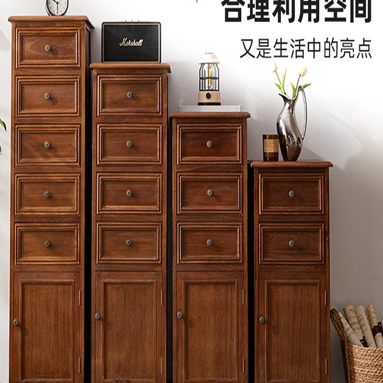 实木柜储物夹缝收纳985边角柜窄柜柜抽屉式带边卧室柜客厅餐边柜