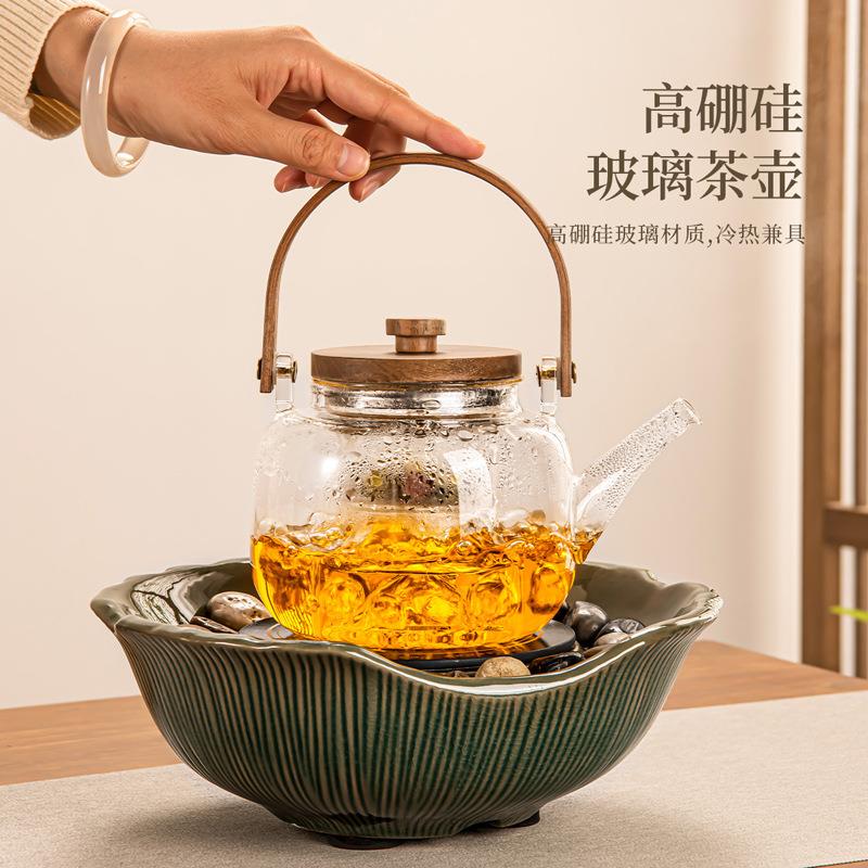 围炉煮茶具装套绿色电陶炉日式茶高内硼硅XYDP1466玻璃提梁壶室配