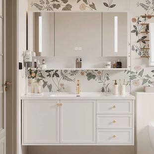 橡木法式复古浴室柜可扫地机器人收纳陶瓷一体盆卫生间洗脸盆组合